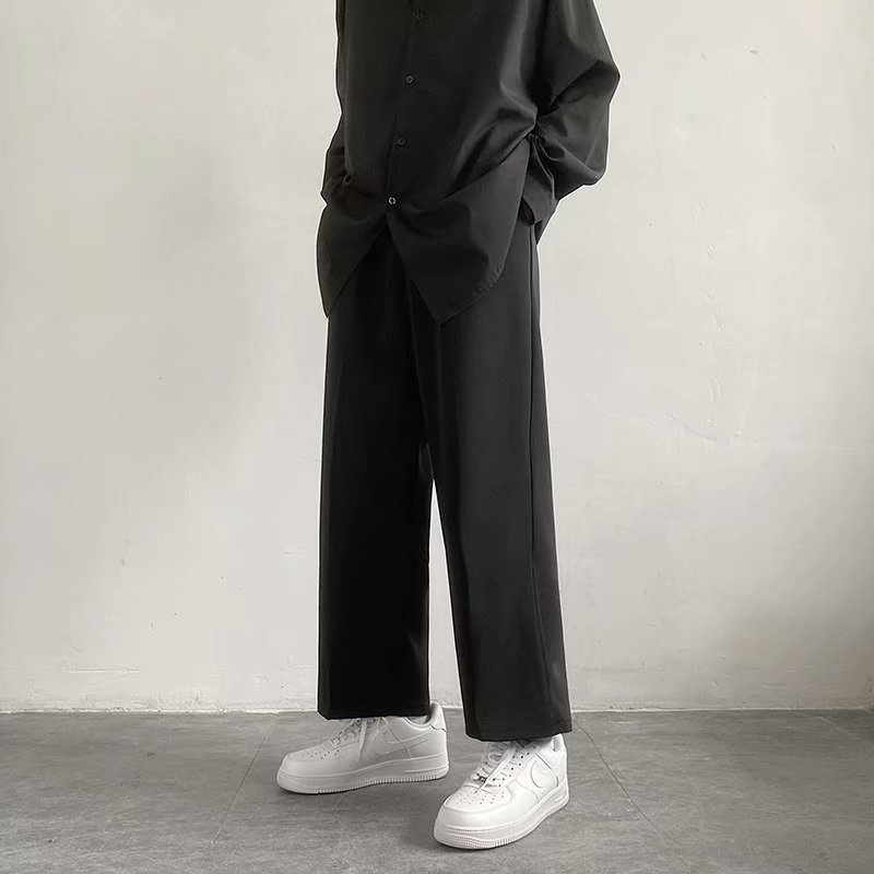 ♞AFF LIGA♞ Quần ống rộng màu trơn phong cách Hàn Quốc thời trang mùa thu cho nam