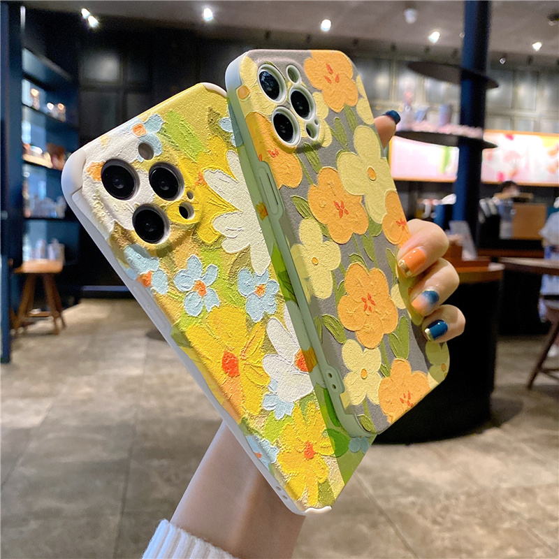 Oil painting yellow flowers for iPhone 12 Pro Max 12mini Phone 11 Pro Max Anti-fall Soft shell SE 2020 7plus 8plus xr xs i XSMAX   Vỏ Iphone