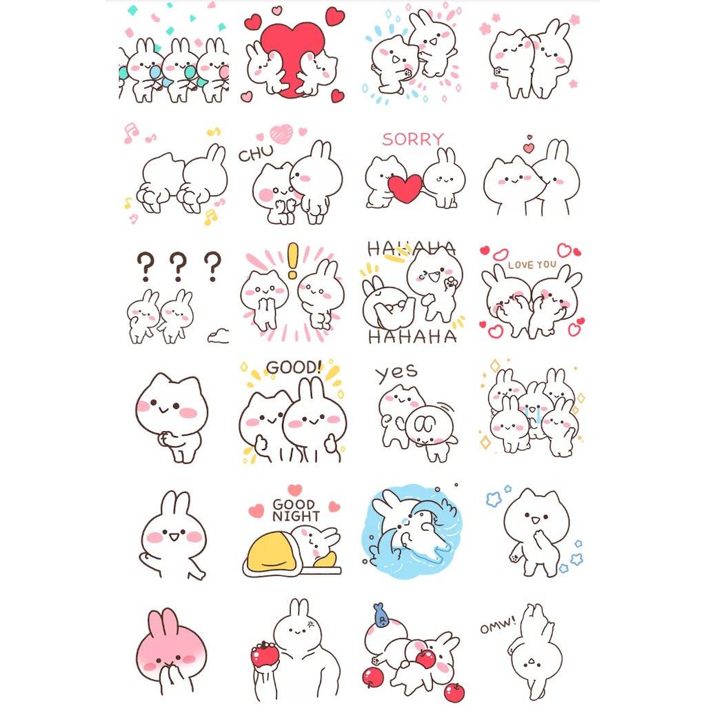 sticker Icon kute dễ thương ,hình dán đôi bạn thỏ trăng