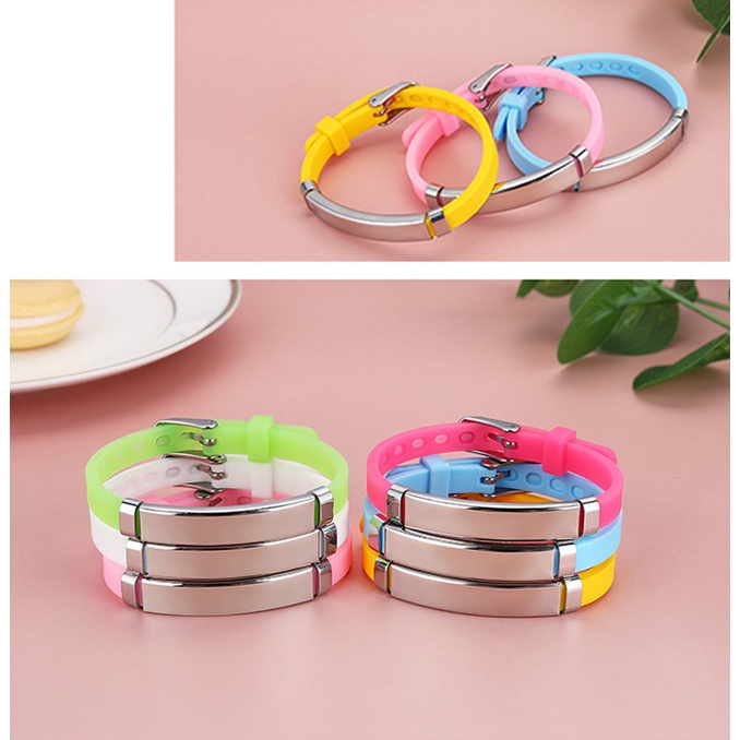 Vòng Tay Cao Su Silicone Phối Thép Không Gỉ Khắc Chữ ECGIFT BR033 Nhiều Màu Tùy Chọn Thích Hợp Làm Quà Sinh Nhật Cho Bé Trai / Gái