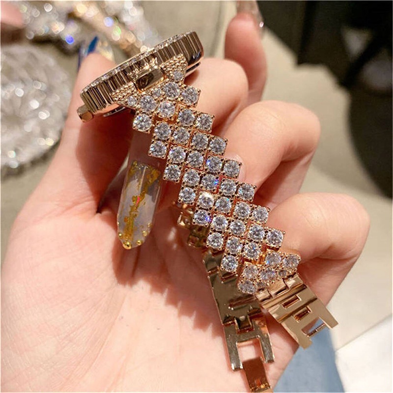 Đồng Hồ Quartz Nữ Mặt Đính Hột Xoàn Dây Thép Không Gỉ Chống Thấm Nước