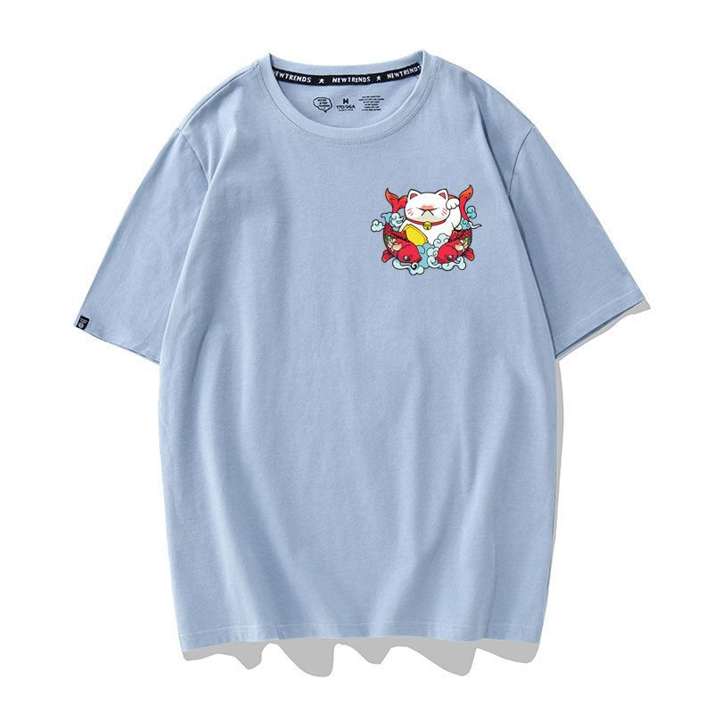 [Hàng Xịn, Giá Tốt] Áo Phông Thun Mèo May Mắn Cá Chép Mini Nam Nữ - Unisex - Cotton - Mã AT036