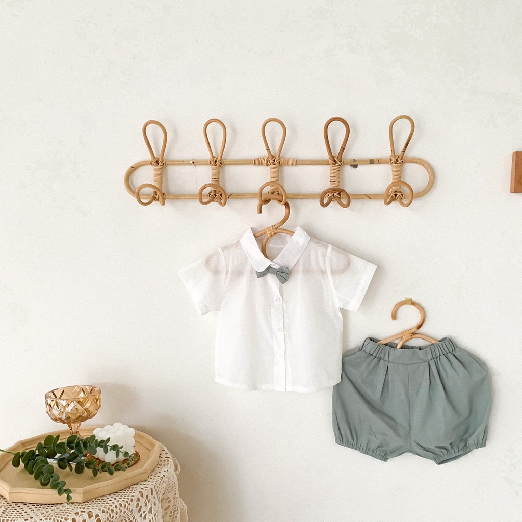 Set Đồ 2 Món Gồm Áo Thun Tay Ngắn Thắt Nơ + Quần Short Thời Trang Mùa Hè Cho Bé Trai