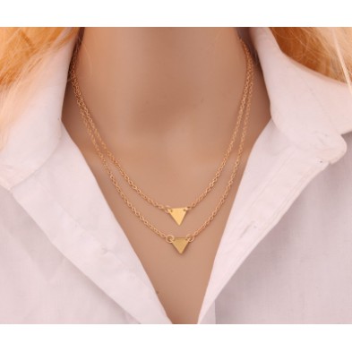 Vòng cổ Hàn Quốc hai lớp tam giác dây chuyền chuỗi ngắn phong cách nhẹ nhàng