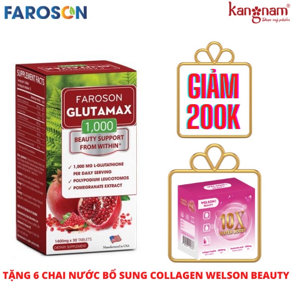 Viên Uống Giảm Nám Trắng Da Chống Nắng Faroson Glutamax 1000 Hộp 30 Viên