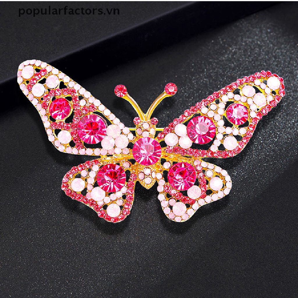 Ghim Cài Áo Hình Bướm Đính Pha Lê Nhiều Màu Thời Trang Cao Cấp