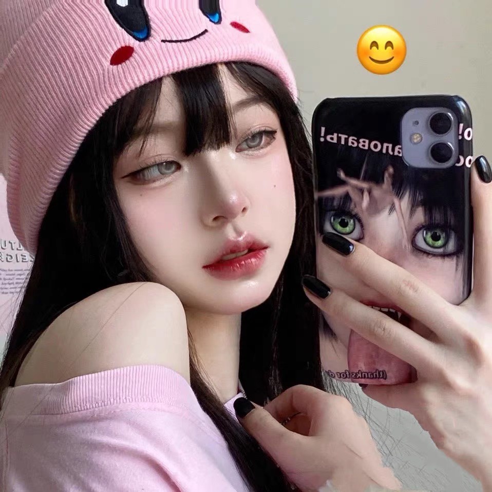 Mũ Len Beanie Thêu Hình Mặt Kute Phong Cách Trẻ Trung Hàn Quốc