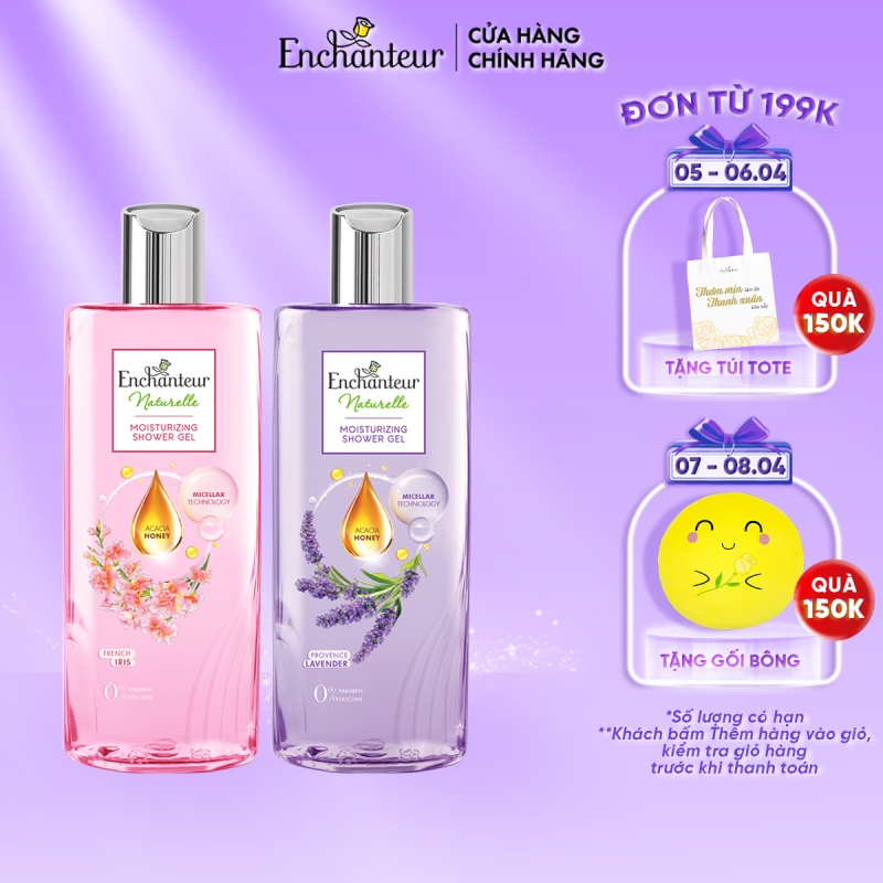 Combo Sữa tắm dưỡng da Enchanteur Naturelle hương hoa Lavender và Iris 260gr/Chai
