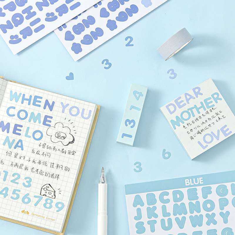 Set 2 tờ miếng dán sticker trang trí sổ lưu niệm in họa tiết chữ cái tiếng Anh dễ thương ST437