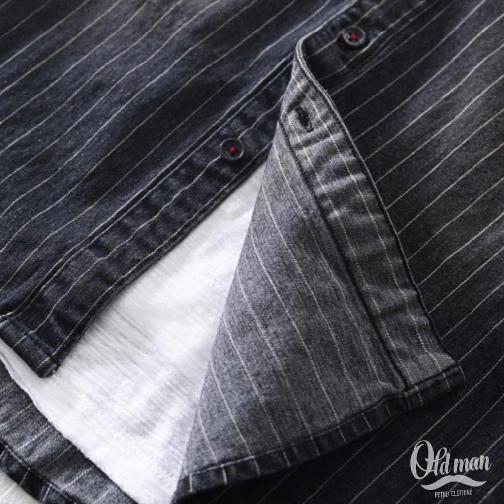 Áo Sơ Mi Nam Dài Tay Vintage Có Túi Kẻ Sọc, Áo Khoác Denim Dày Dặn Phong Cách Cổ Điển, Retro, Trẻ Trung OLDMAN | BigBuy360 - bigbuy360.vn