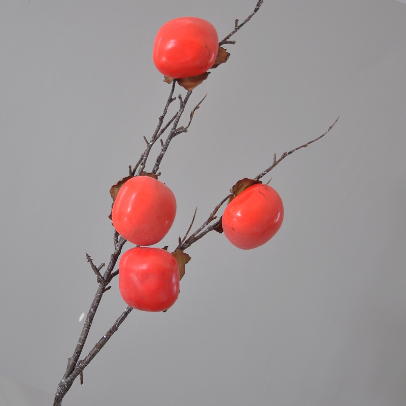 Cành quả hồng giả 4 trái cao cấp màu sắc tự nhiên dừng trang trí nhà của, quán cafe, phụ kiện chụp ảnh