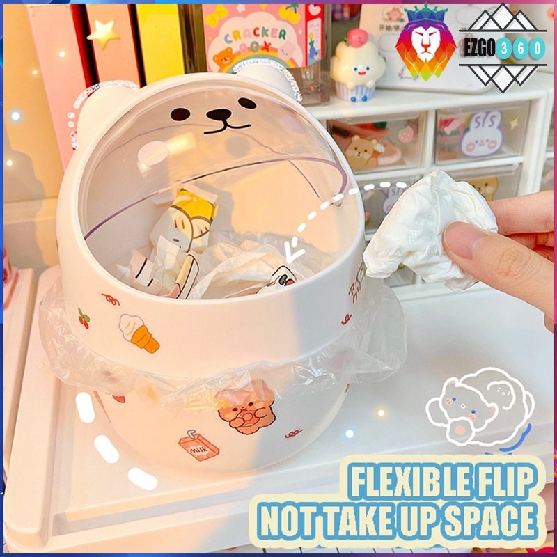 Desktop trash can with cute bear-shaped mini lid