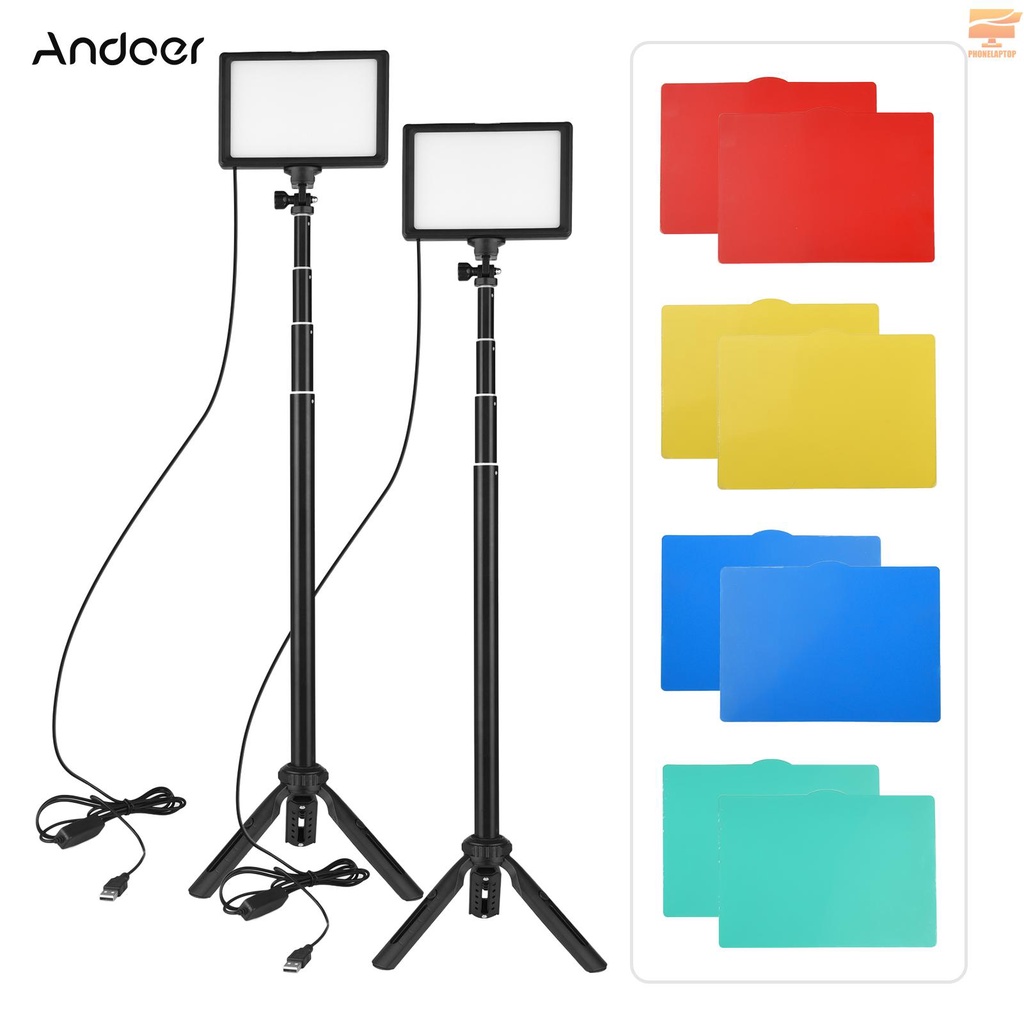 Andoer Bộ 2 Đèn Led Usb 3200k-5600k 1280 Hạt 148cm / 58in Có Thể Điều Chỉnh Độ Sáng Kèm Giá Đỡ Ba Chân Dùng Để Chụp Ảnh