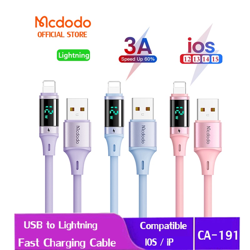 Dây cáp sạc nhanh MCDODO CA-191 hiển thị kỹ thuật số 3A USB Lightning thích hợp cho iPhone 14Plus Pro Max 13 12 11 XR 8