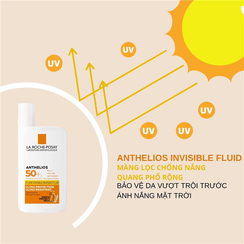 Kem chống nắng dạng sữa lỏng nhẹ không nhờn rít La Roche-Posay Anthelios Invisible Fluid SPF 50+ 50ml