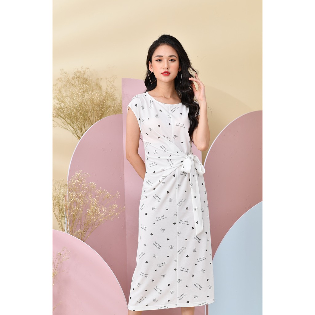 Đầm cotton trắng buộc nơ TOSON