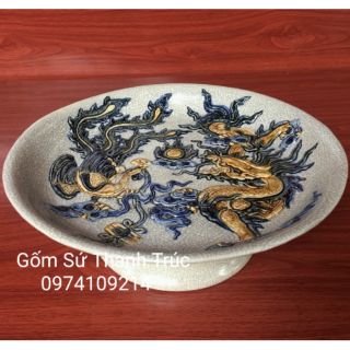 Đồ thờ mâm bồng men rạn đắp rồng nổi
