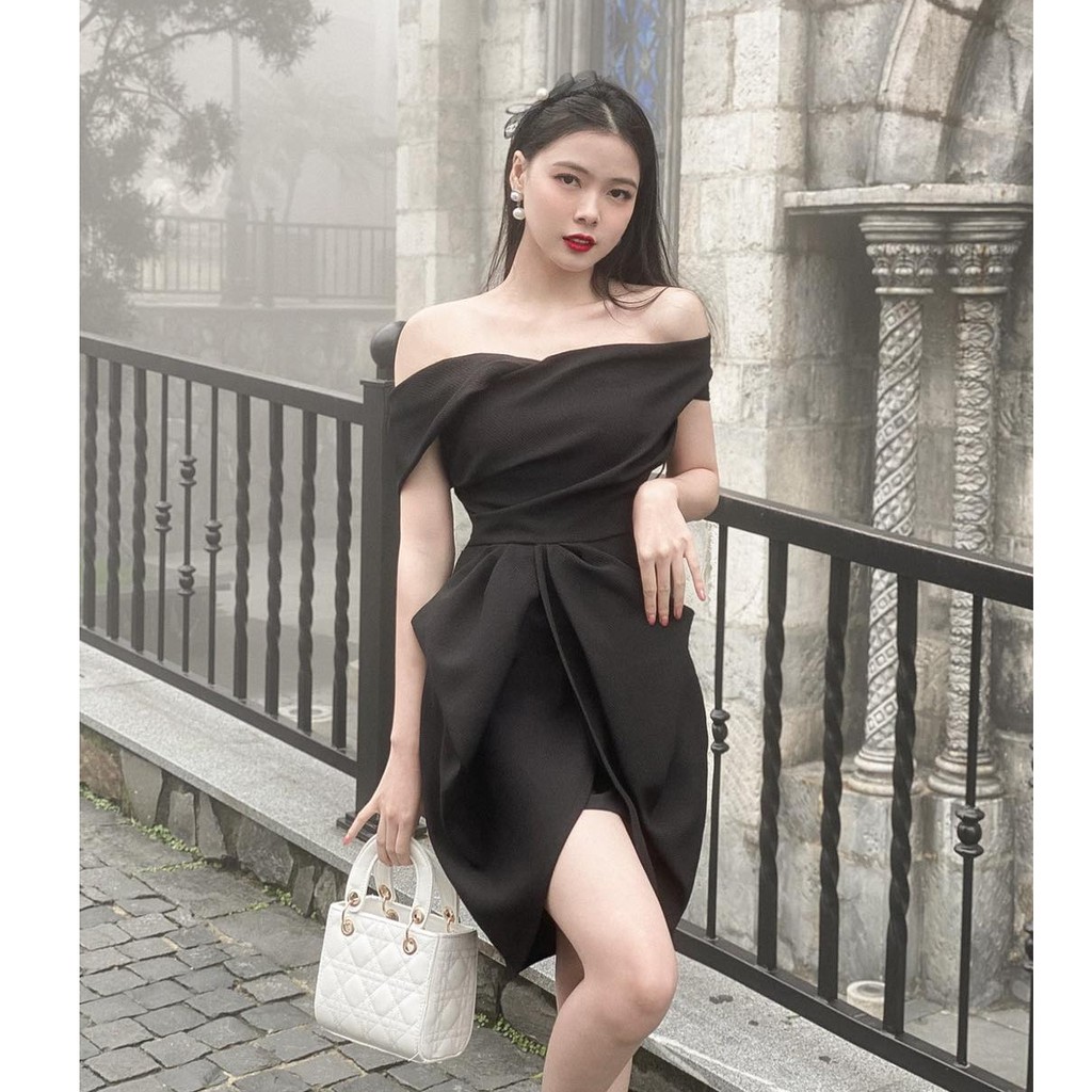 Đầm đi tiệc trễ vai tà chéo, ôm body sang chảnh