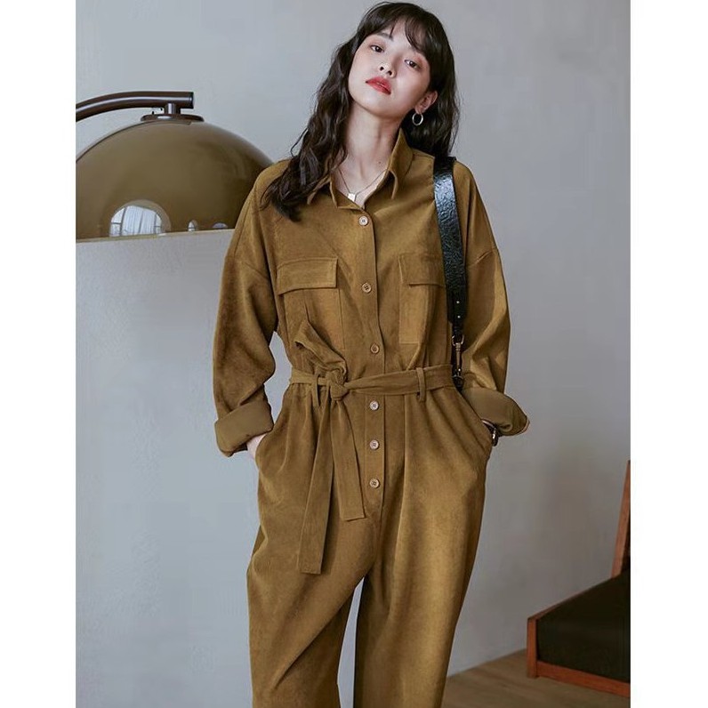 IMAODOU Áo liền quần  eo cao ống rộng size lớn retro cho nữ