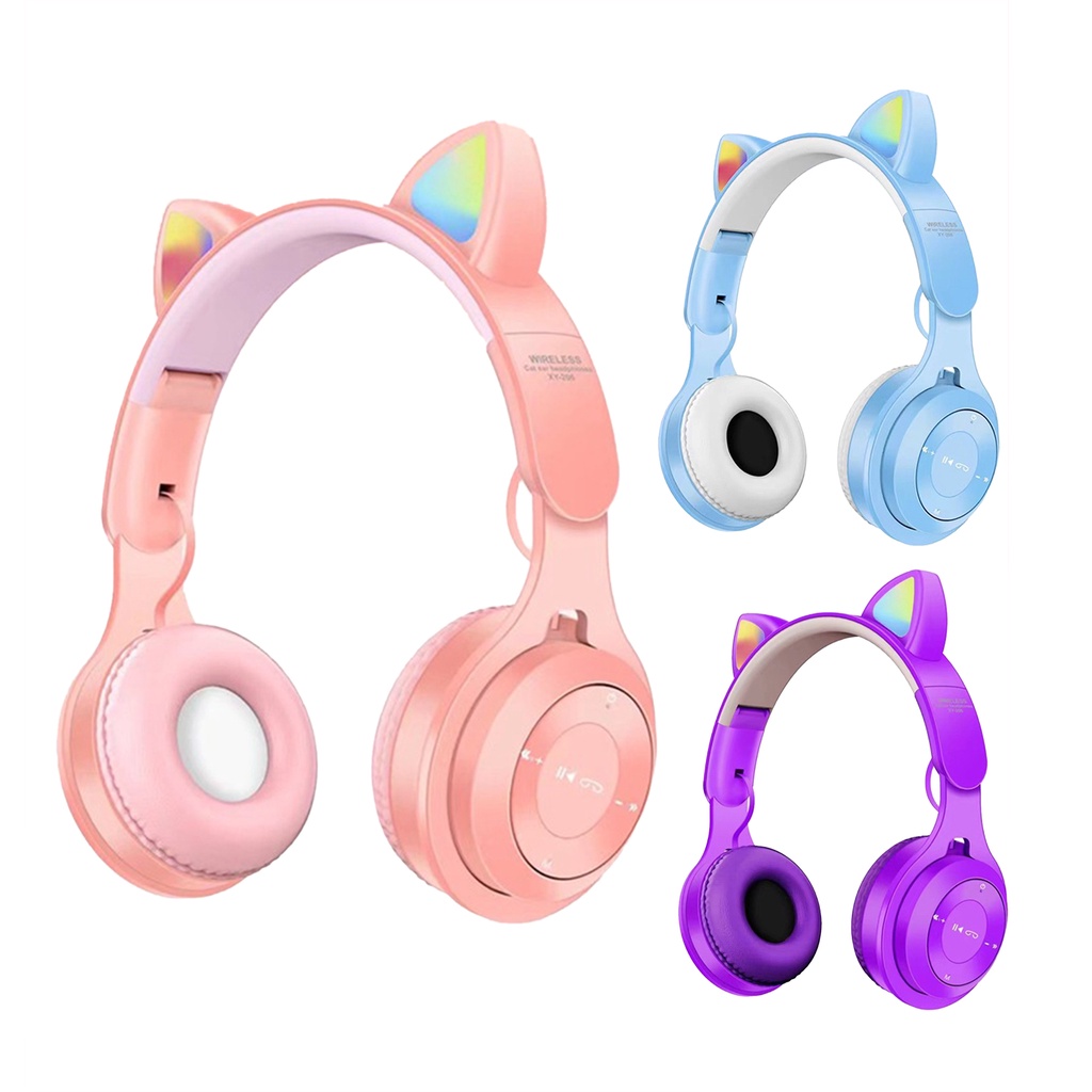 Tai Nghe Chụp Đầu Bluetooth 5.0 Hình Tai Mèo Phát Sáng