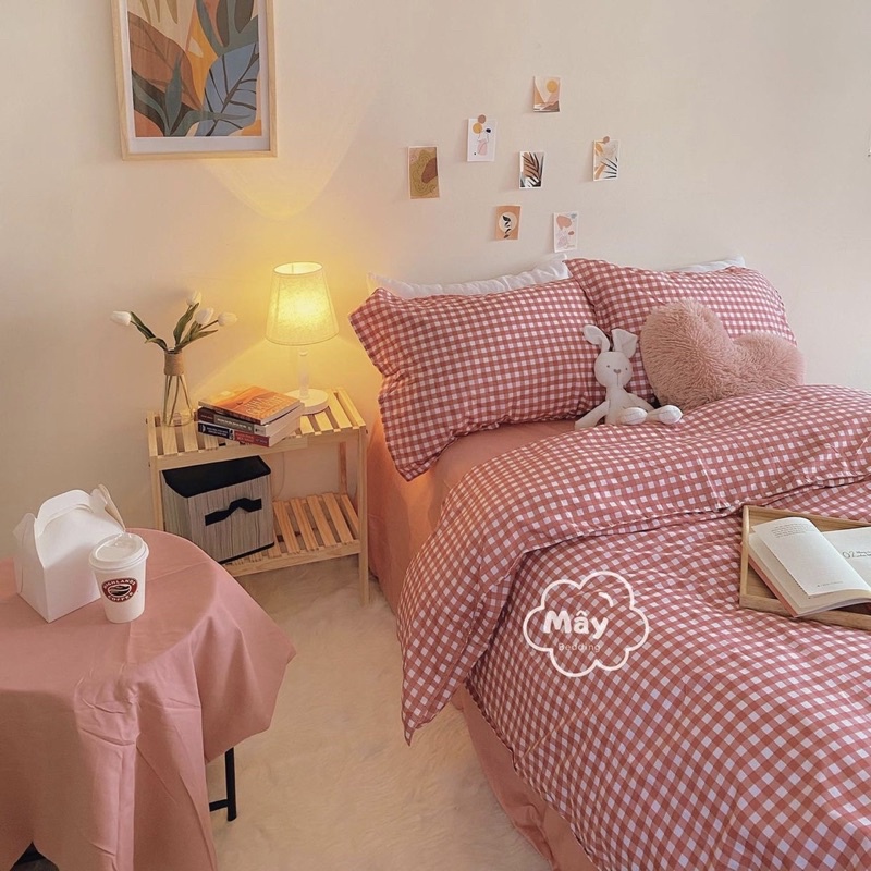 Bộ chăn ga gối Cotton Poly hoạ tiết caro đủ màu đen đỏ xanh MÂY BEDDING đủ kích thước nệm