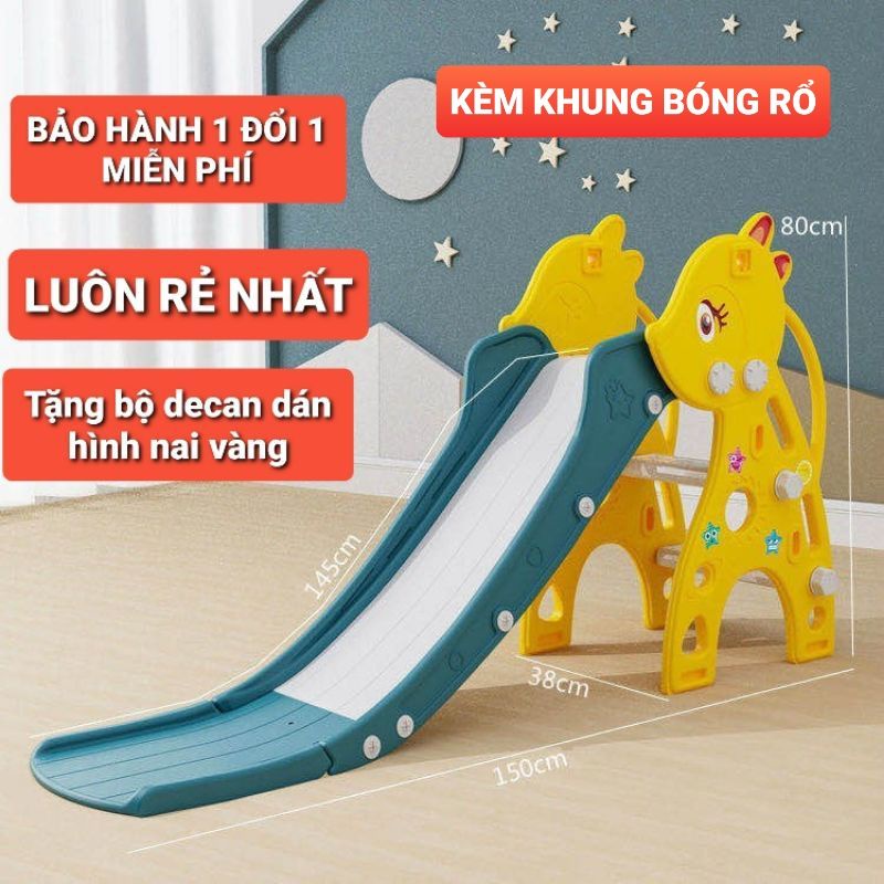 Cầu Trượt trẻ em, cầu trượt cho bé hình Nai Vàng hàng đẹp Loại I [ Bảo Hành 24 tháng ]