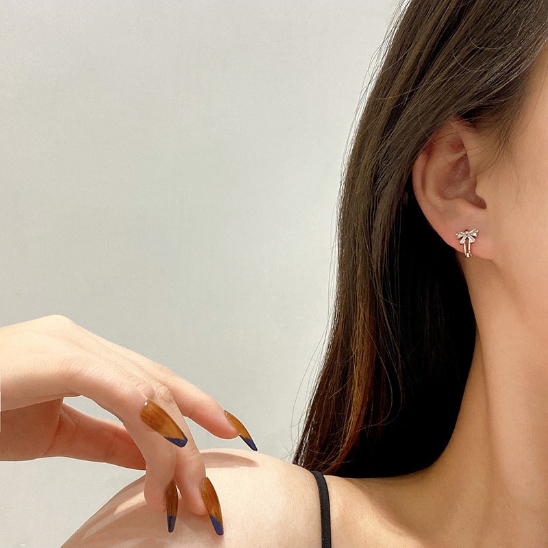 Bông tai bạc 925 hình nơ đính đá zircon đơn giản thời trang