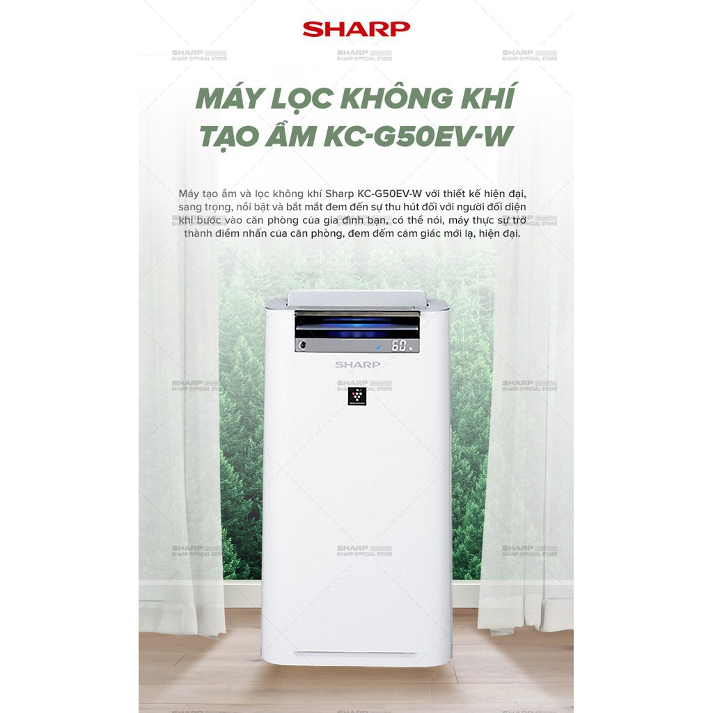 Máy Lọc Không Khí Sharp KC-G50EV-W Inverter Tặng Quạt PJ-S40RV-WH