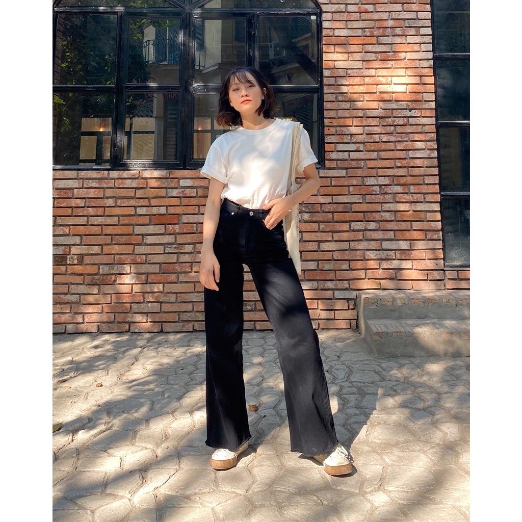 TheBlueTshirt - Quần Jeans Ống Rộng Màu Đen - City Wide Leg Jeans - Midnight Black