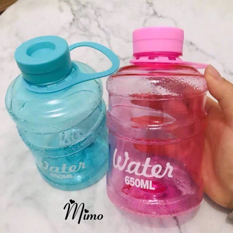 [HÀNG MỚI] Bình nước nhựa trong Water có quai cầm tiện lợi nhiều  phong cách Hàn quốc dung tích 650ml