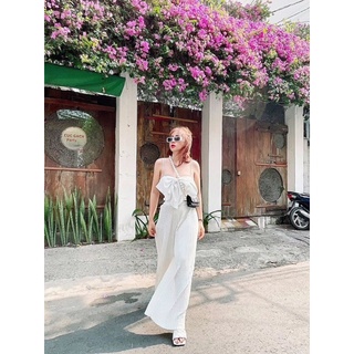Set quần suông áo hai dây nơ dập ly sang chảnh