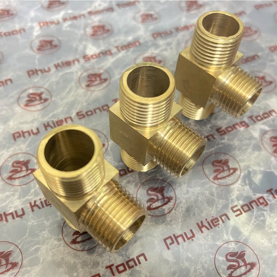 [TÊ NỐI REN] Tê chia ba đầu ren ngoài bước ren BSP hệ G dân dụng - Đồng phay nguyên khối (brass pipe fitting tee)