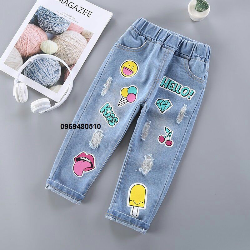 Quần bò cho bé gái đi học đi chơi hình ngộ nghĩnh