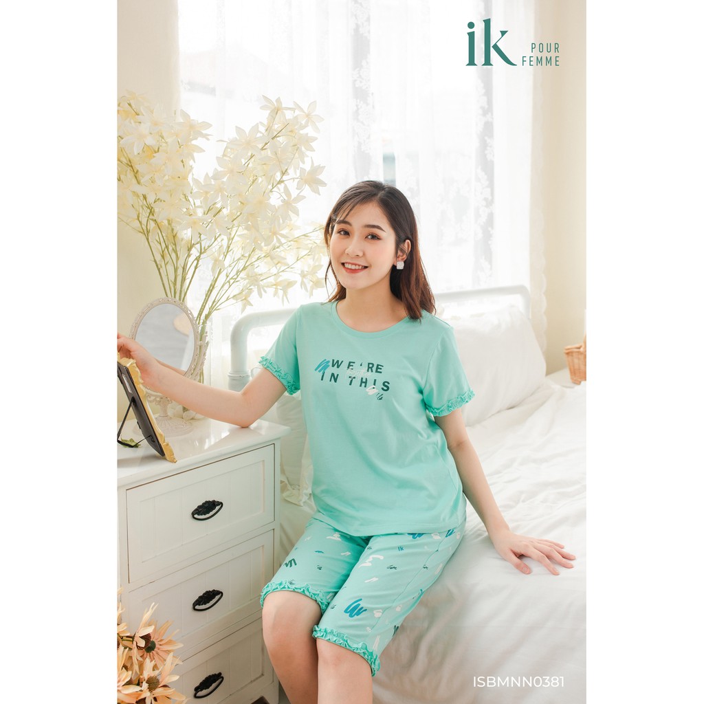 Bộ mặc nhà áo cộc tay quần lửng cotton IK 0381 Giá 425.000đ