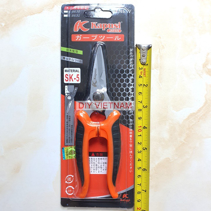 Kéo tỉa lá, tỉa dăm, cắt chi dăm thép hãng Kapusi Nhật Bản SK5 chiều dài 18cm, Bảo hành 12 tháng