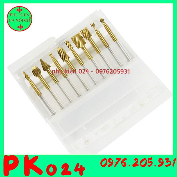 Bộ 10 mũi lũa gỗ điêu khắc, chạm trỗ mài khắc HSS chân 3mm dùng cho máy khoan mài mini