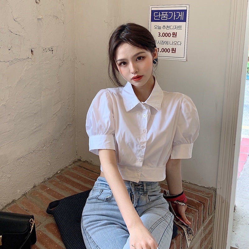 Áo Sơ Mi Croptop tay phồng xinh xắn cho nữ