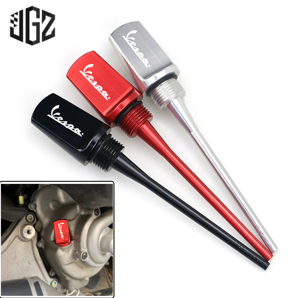 Motorcycle CNC Aluminum Oil Drain Dipstick Screw Plug Fuel Depth Tester Key Lock Oil Screw Cap Cover for VESPA GTS 250 300 HPE 2019 2020 2021 Accessories