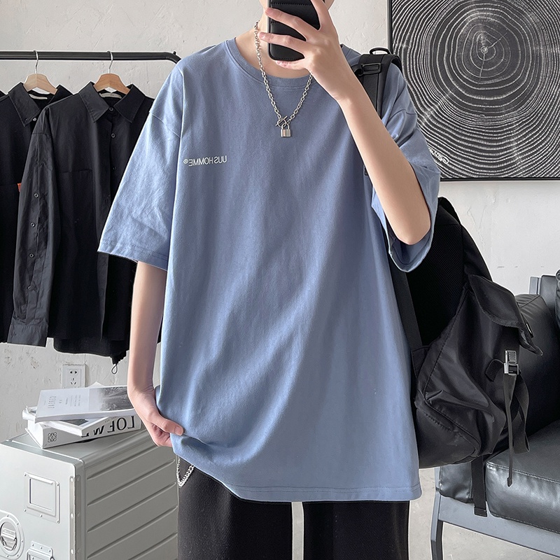 Áo thun cotton ngắn tay dáng rộng in chữ cá tính theo phong cách Nhật Bản dành cho nam