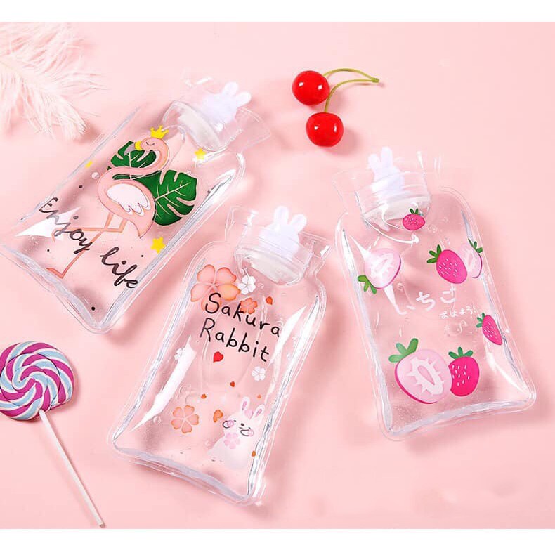 Túi Sưởi Túi Chườm Ấm Mùa Đông Giảm Đau Bụng Nhung Mềm/ Trong Suốt 350ml Nhiều Hình Cute