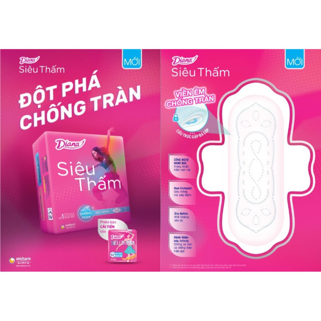 Bộ 6 gói băng vệ sinh Diana siêu thấm cánh Maxi 8 miếng/gói