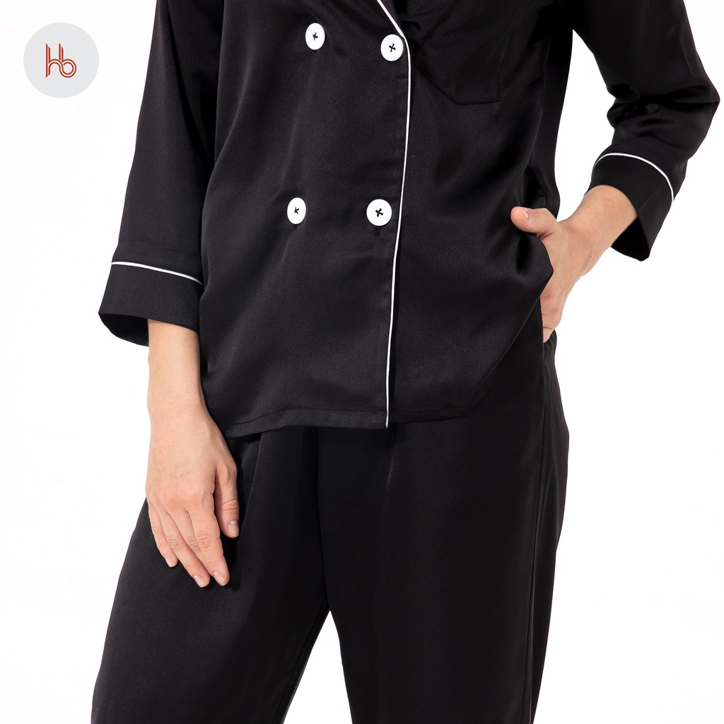 Set đồ bộ dài tay dài mặc nhà cổ vest Hibi HB108 - Quần có túi