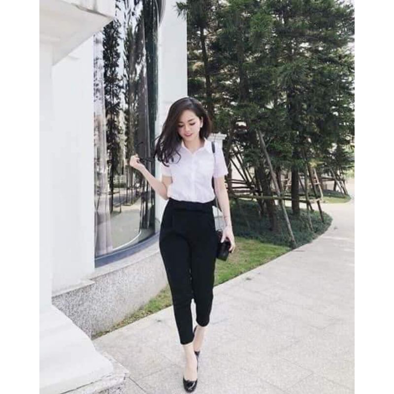 Áo sơ mi nữ cộc tay: trắng, xanh, áo nữ trơn hàng công sở | BigBuy360 - bigbuy360.vn