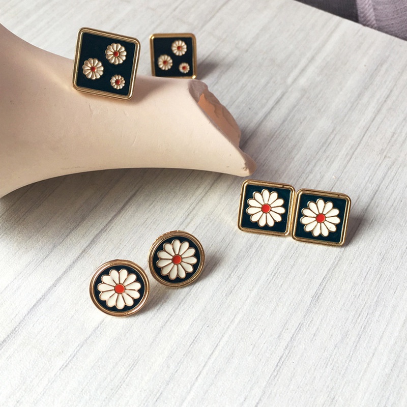 Bông tai bạc 925 hình hoa cúc nhỏ màu xanh dương phong cách retro Pháp mới