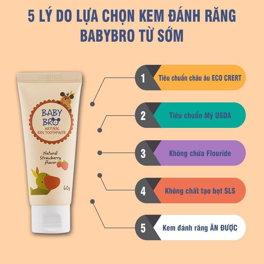 Kem Đánh Răng Cho Bé Nuốt Được Thành Phẩn Hữu Cơ Baby Bro Hàn Quốc Vị Trái Cây