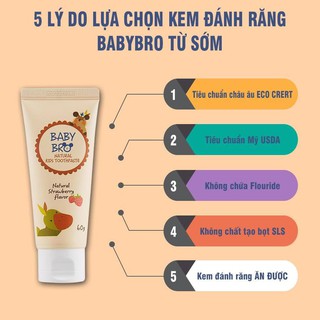 Kem đánh răng cho bé nuốt được thành phẩn hữu cơ baby bro hàn quốc vị trái - ảnh sản phẩm 3