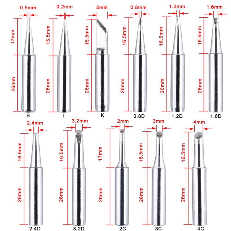 Set 11 mũi hàn bằng sắt 900M-T cho máy Hakko