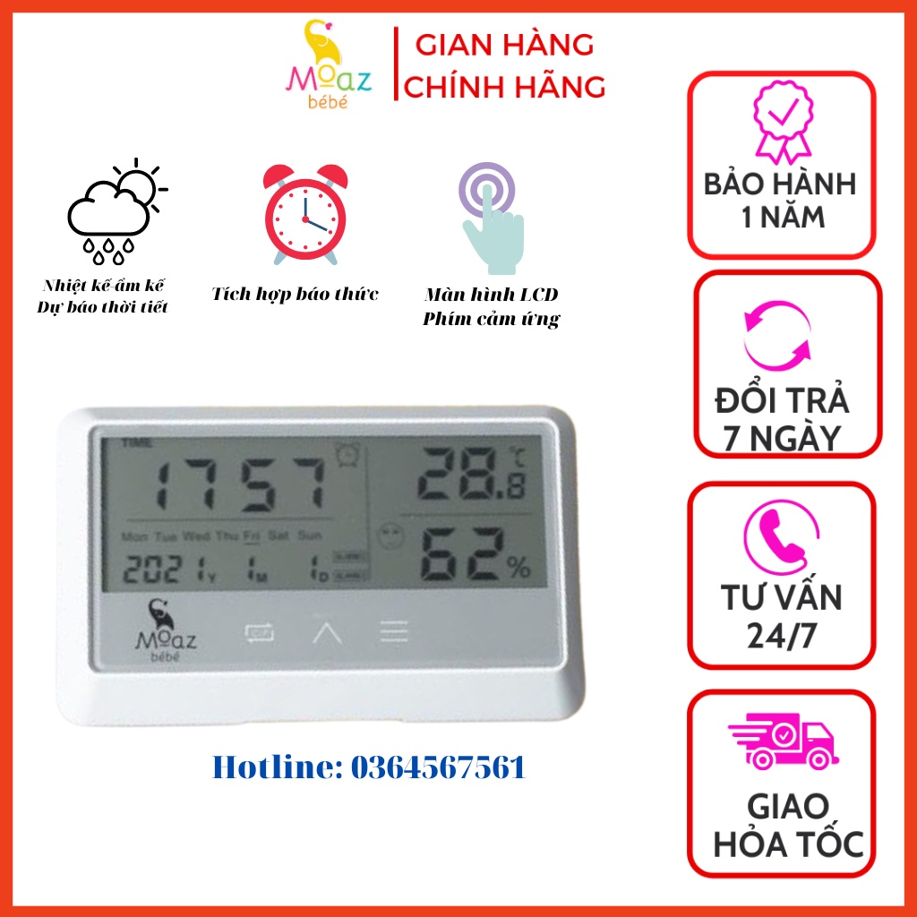 Nhiệt ẩm kế, nhiệt kế đo nhiệt độ, đo độ ẩm, thông tin thời tiết moaz bebe MB027