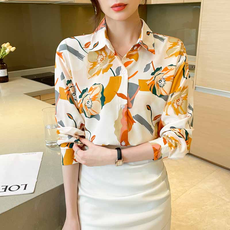 Áo Sơ Mi chiffon Tay Dài In Họa Tiết Thời Trang Mùa Xuân Mới Cho Nữ