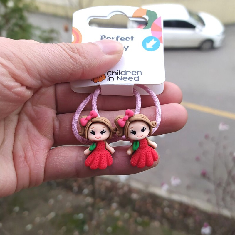 Set 2 Dây Cột Tóc Co Giãn Họa Tiết Hoạt Hình Dễ Thương Cho Bé Gái